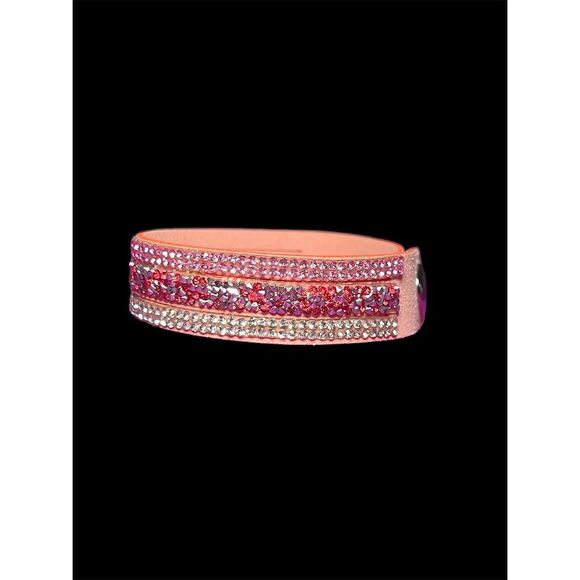 Pink Rhinestone Wrap Bracelet Snap Closure - Picture 2 of 13